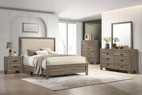 Millie - Upholstered Bedroom Set Gray 5 Pc. Bed, Dresser, Mirror, Chest, Nightstand by Crown Mark | Bel Furniture