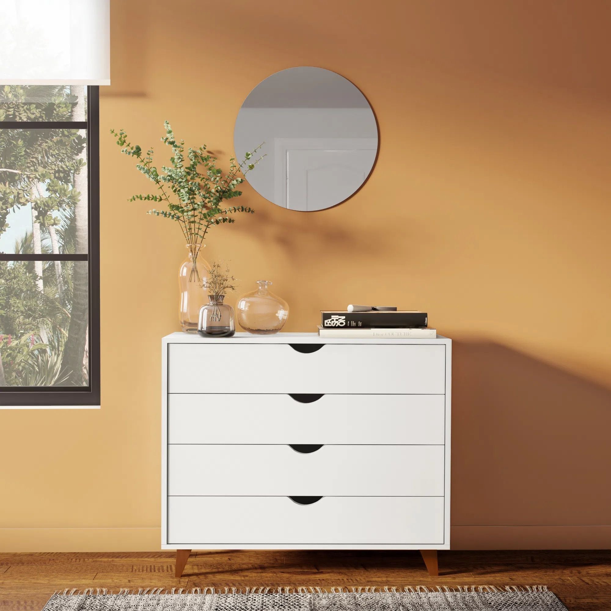 Solid Wood Four Drawer Dresser - White