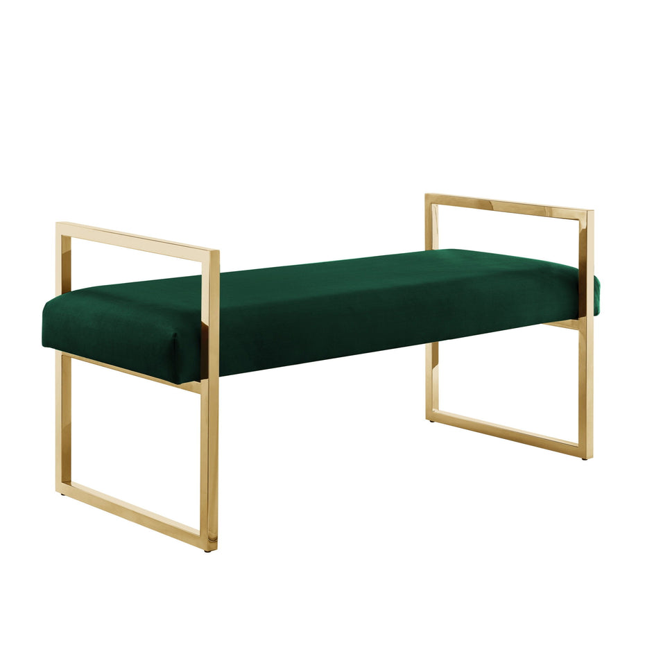 Bench Upholstered Velvet - Hunter Green / Gold