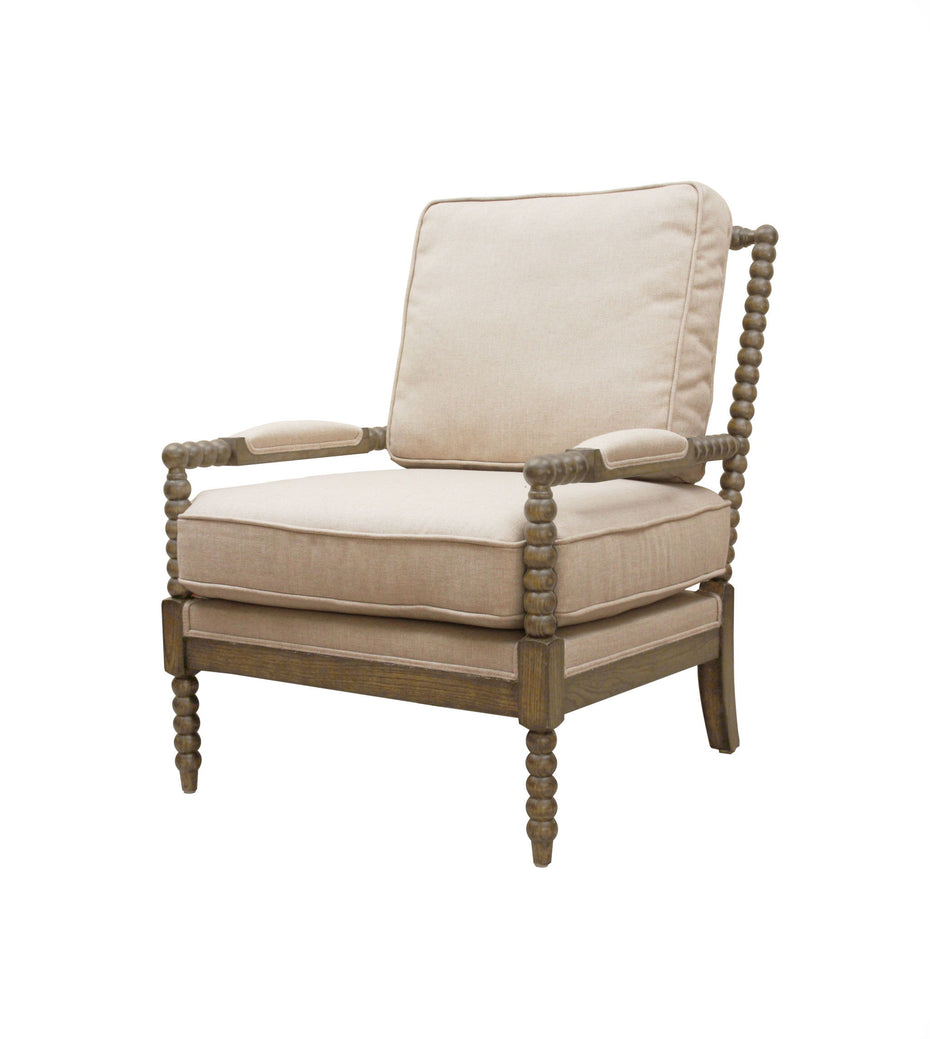 Cushion And Natural Beaded Arm Chair - Ivory