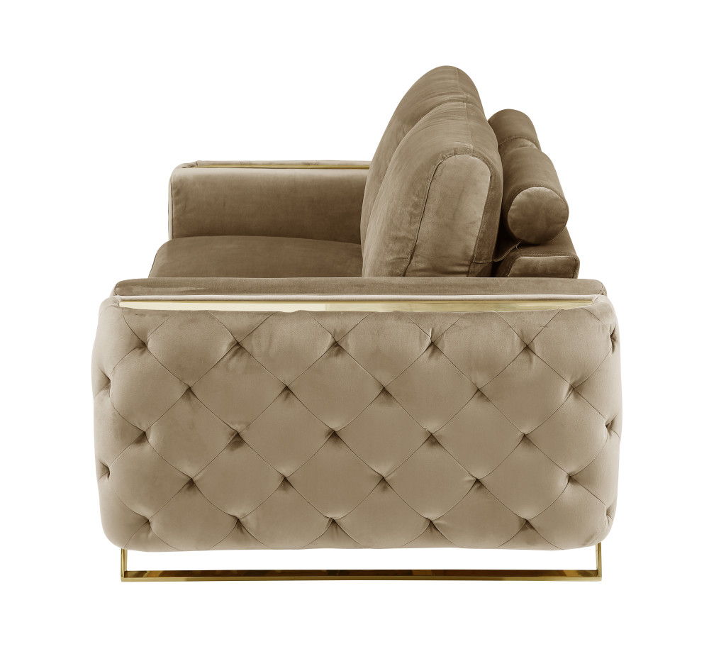 Velvet Love Seat - Beige / Gold