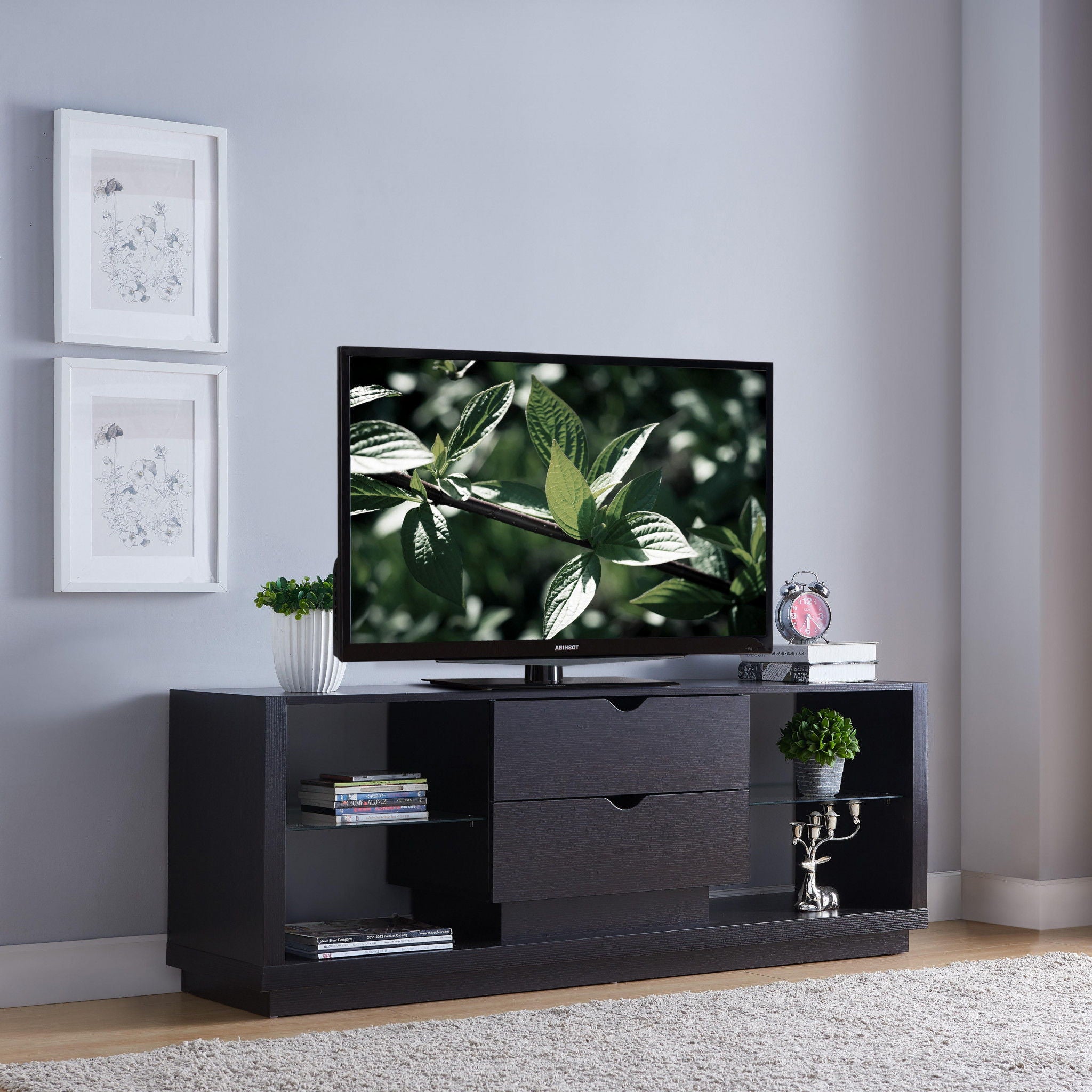 Particle Board And Cabinet Enclosed Storage TV Stand - Dark Brown