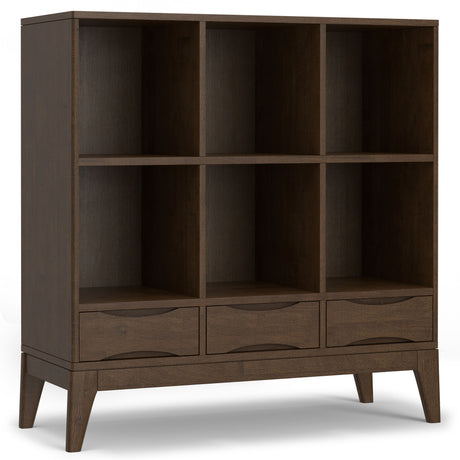 Harper - Low 6 Cube Storage With Drawers - Walnut Brown by Simpli-Home | Bel Furniture