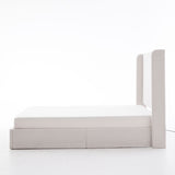 Caron - Queen Size Upholstered Wingback Bed With Adjustable Base Bundle Set - Ivory