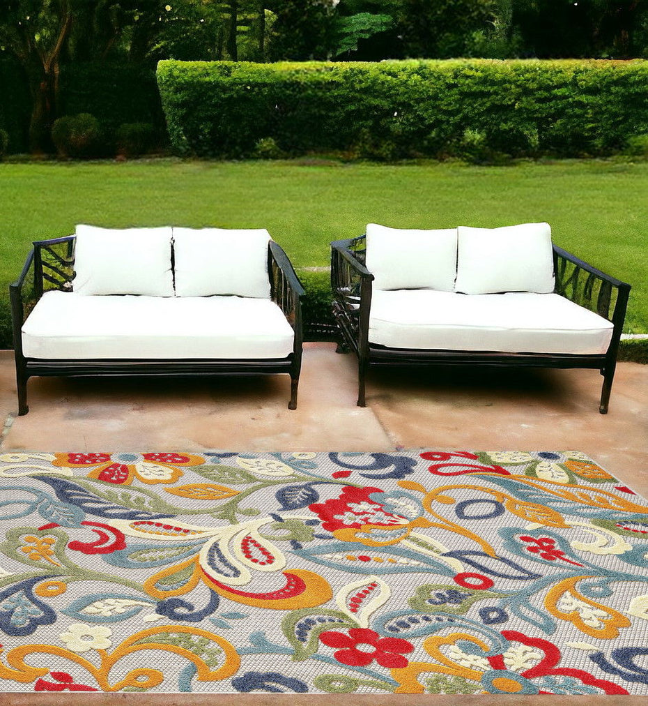 7’ X 9’ Jacobean Floral Indoor / Outdoor Area Rug - Multi