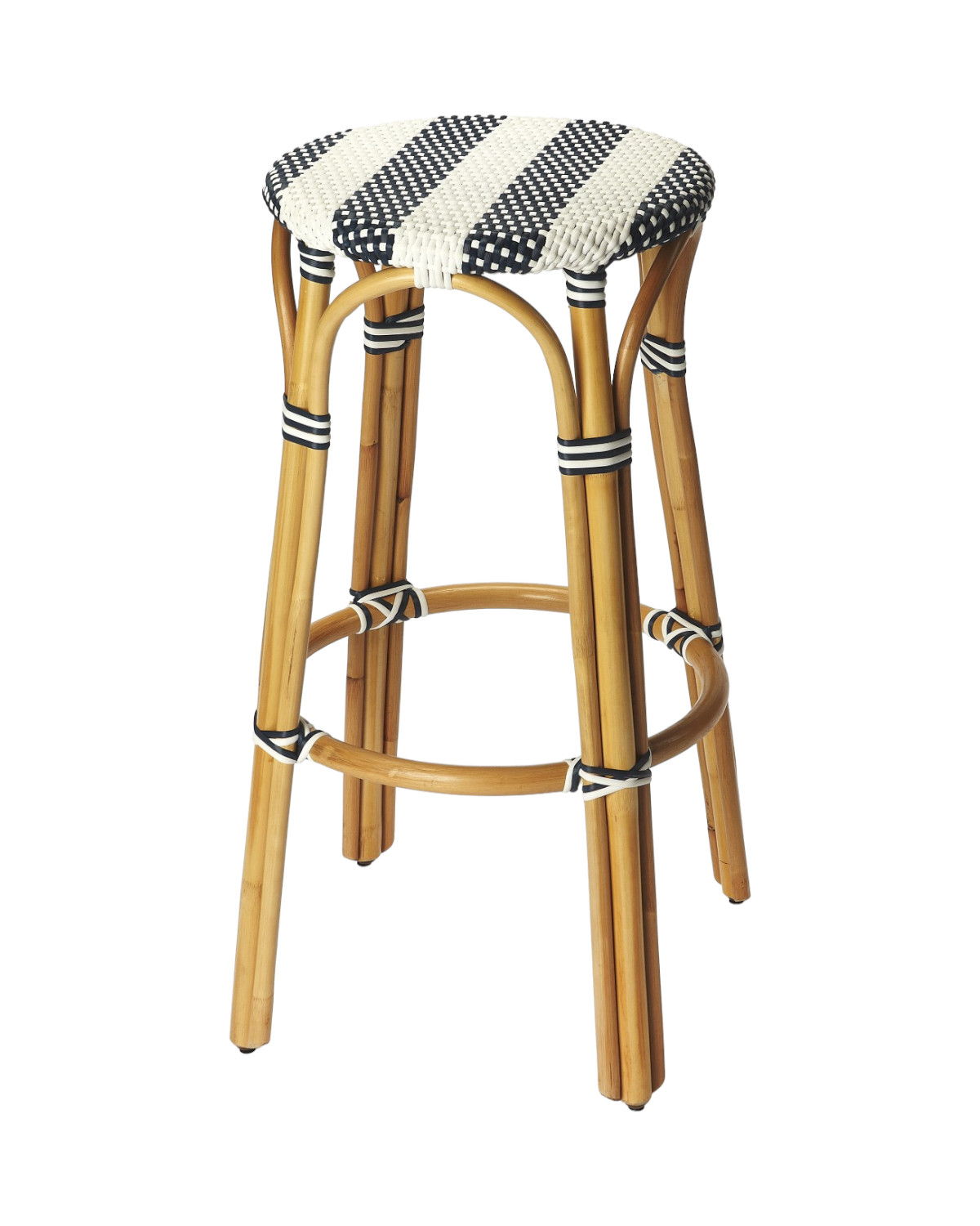 Natural Rattan Backless Bar Height Bar Chair - Blue / White