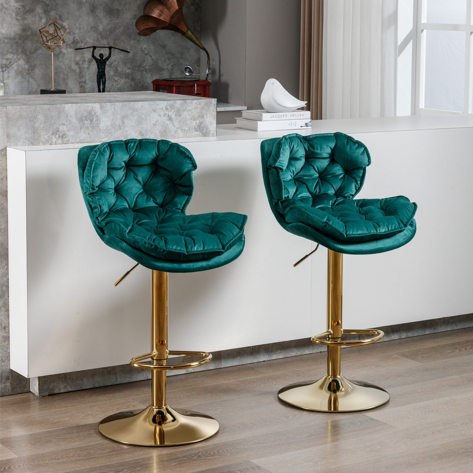 Swivel Bar Stools (Set of 2), Velvet Counter Height Adjustable Barstools, Dining Bar Chairs Upholstered Modern Bar Stool For Kitchen Island, Cafe, Bar Counter, Dining Room