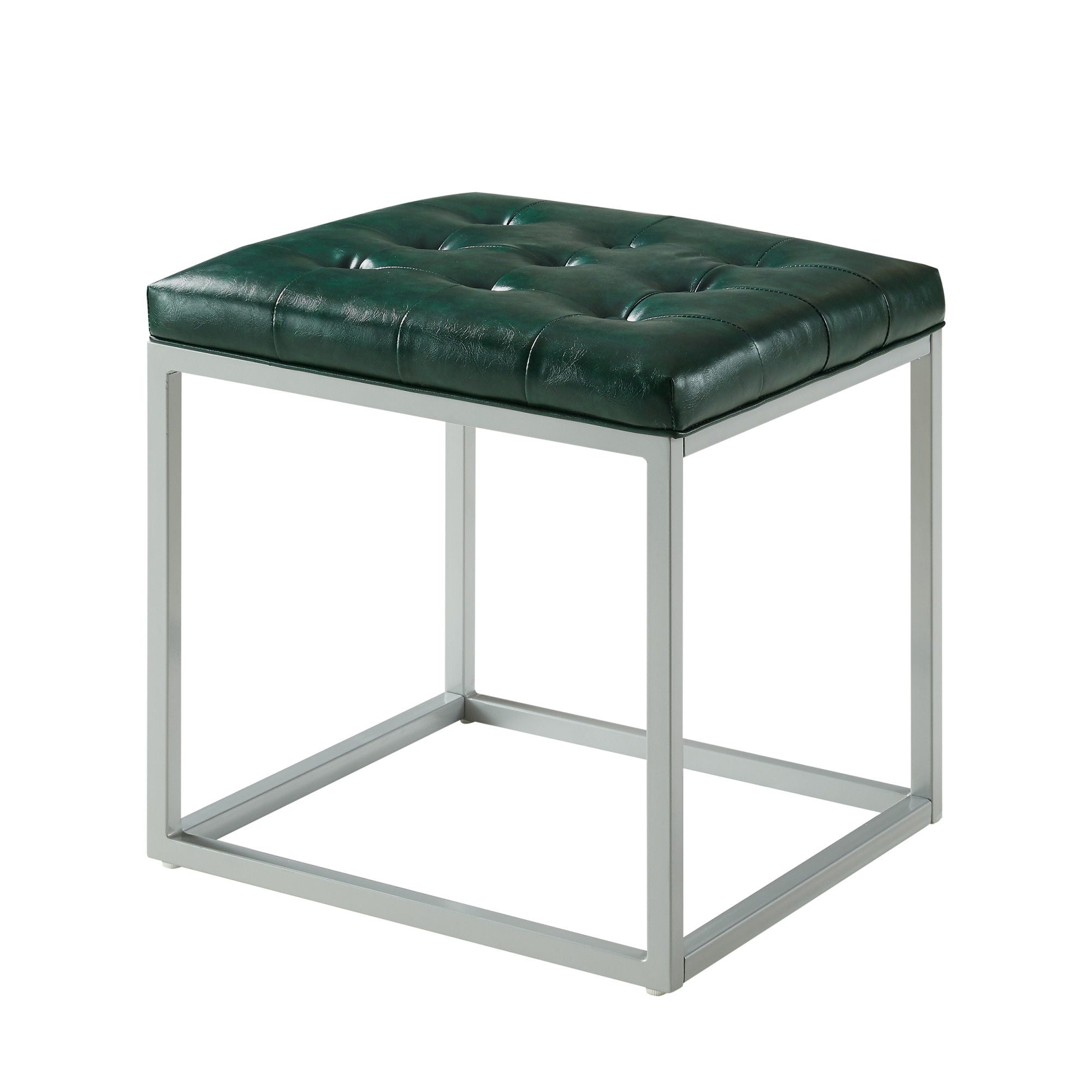 Faux Leather Cube Ottoman - Green / Gray