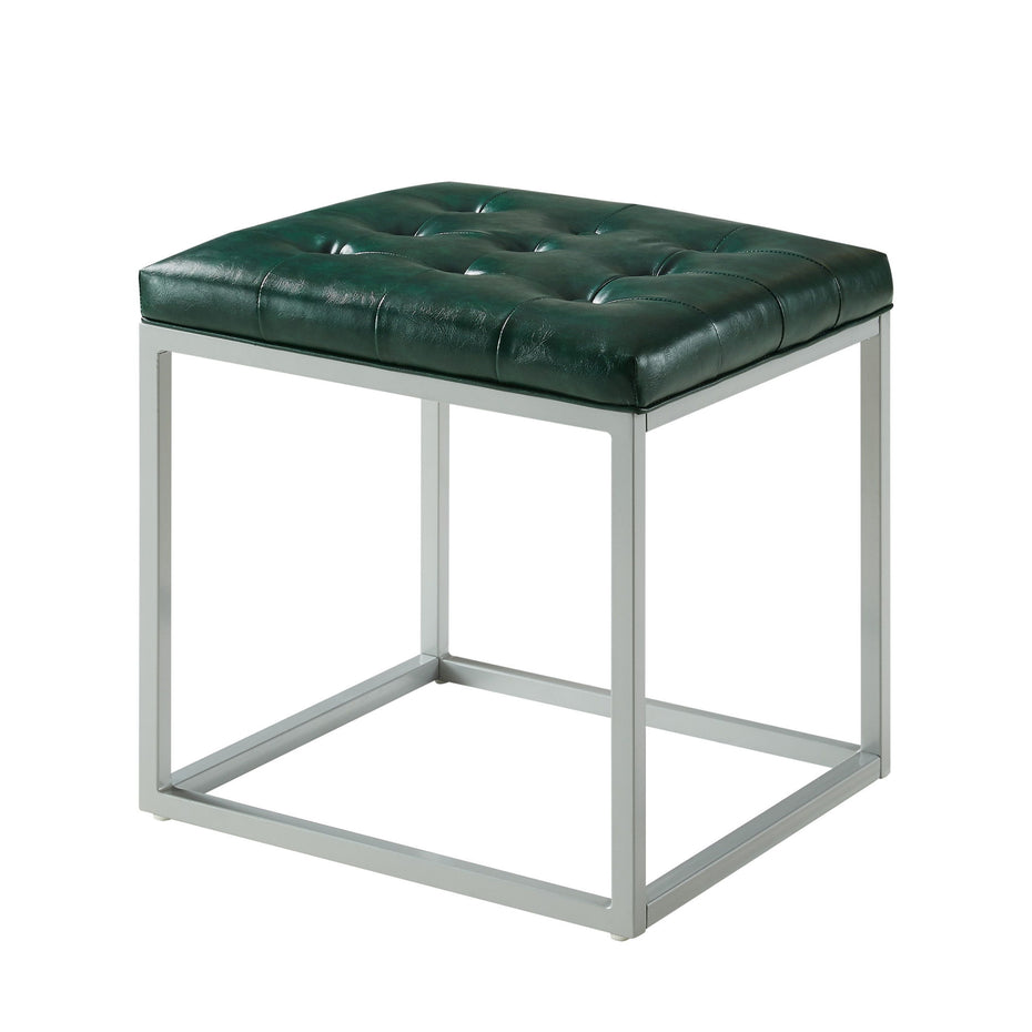 Faux Leather Cube Ottoman - Green / Gray