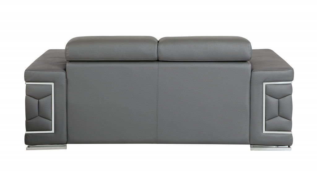 Genuine Leather Love Seat - Silver / Gray