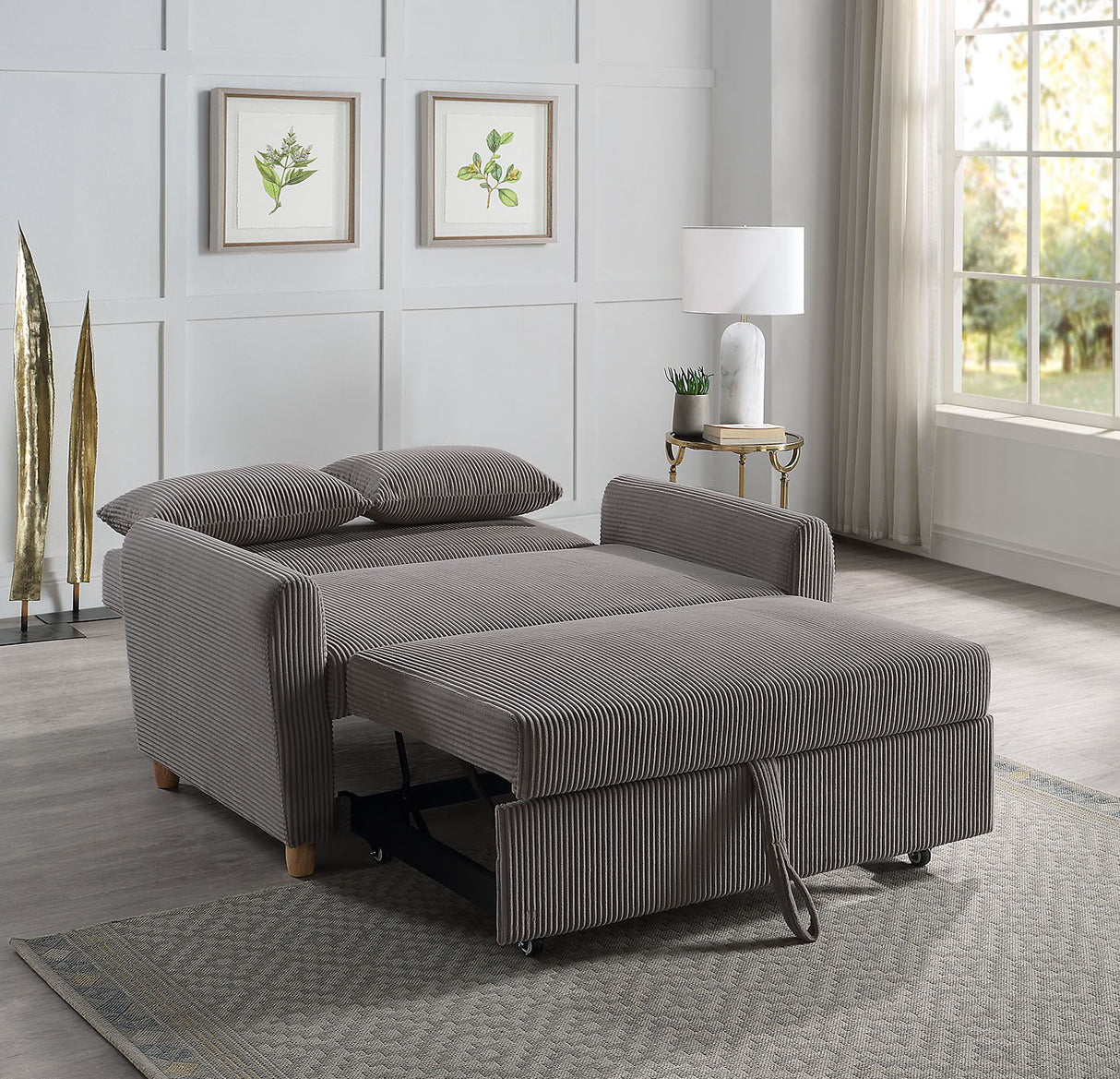 Justine - Corduroy Convertible Sleeper Loveseat - Brown by Lilola Home | Bel Furniture