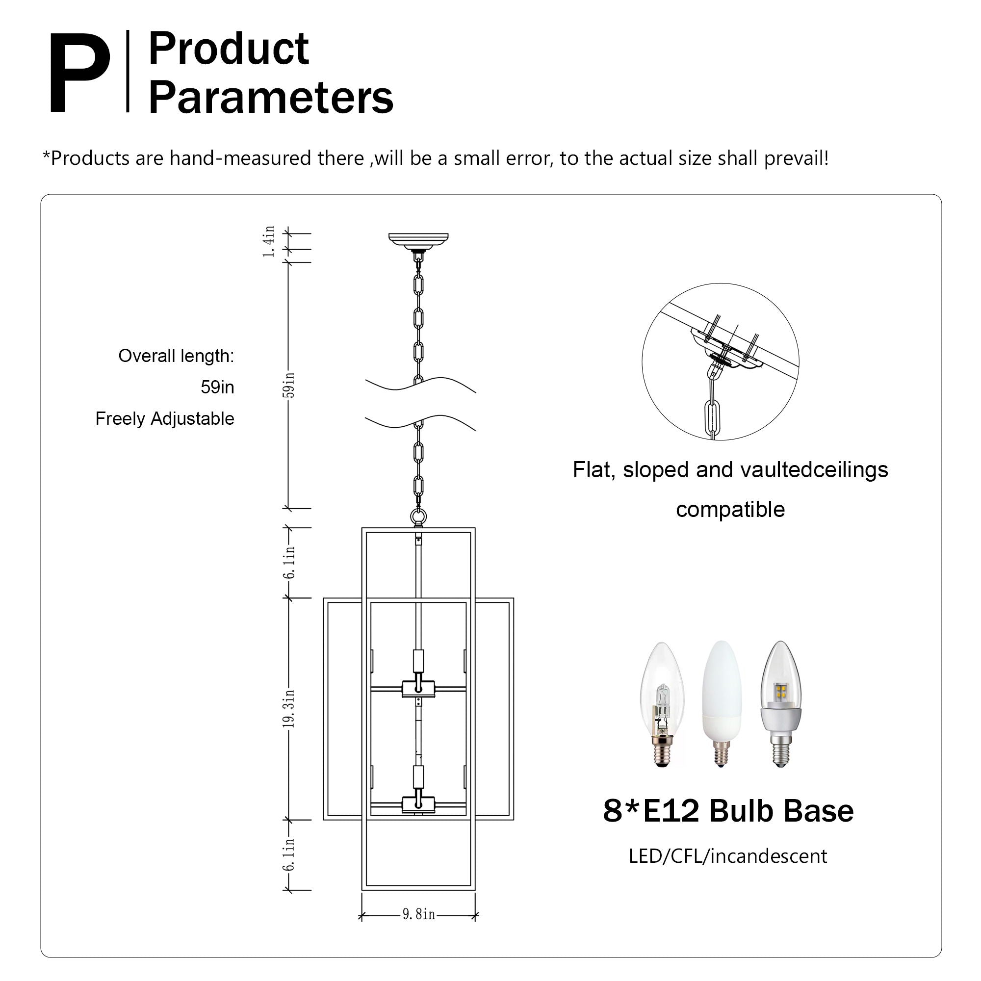 8 Light Lantern Chandelier Lighting, Entryway Chandeliers For High Ceilings, Chandeliers For Dining Room, Foyer, Entry, Staircase, Hallway, Height Adjustable (E12 Bulbs Not Included)