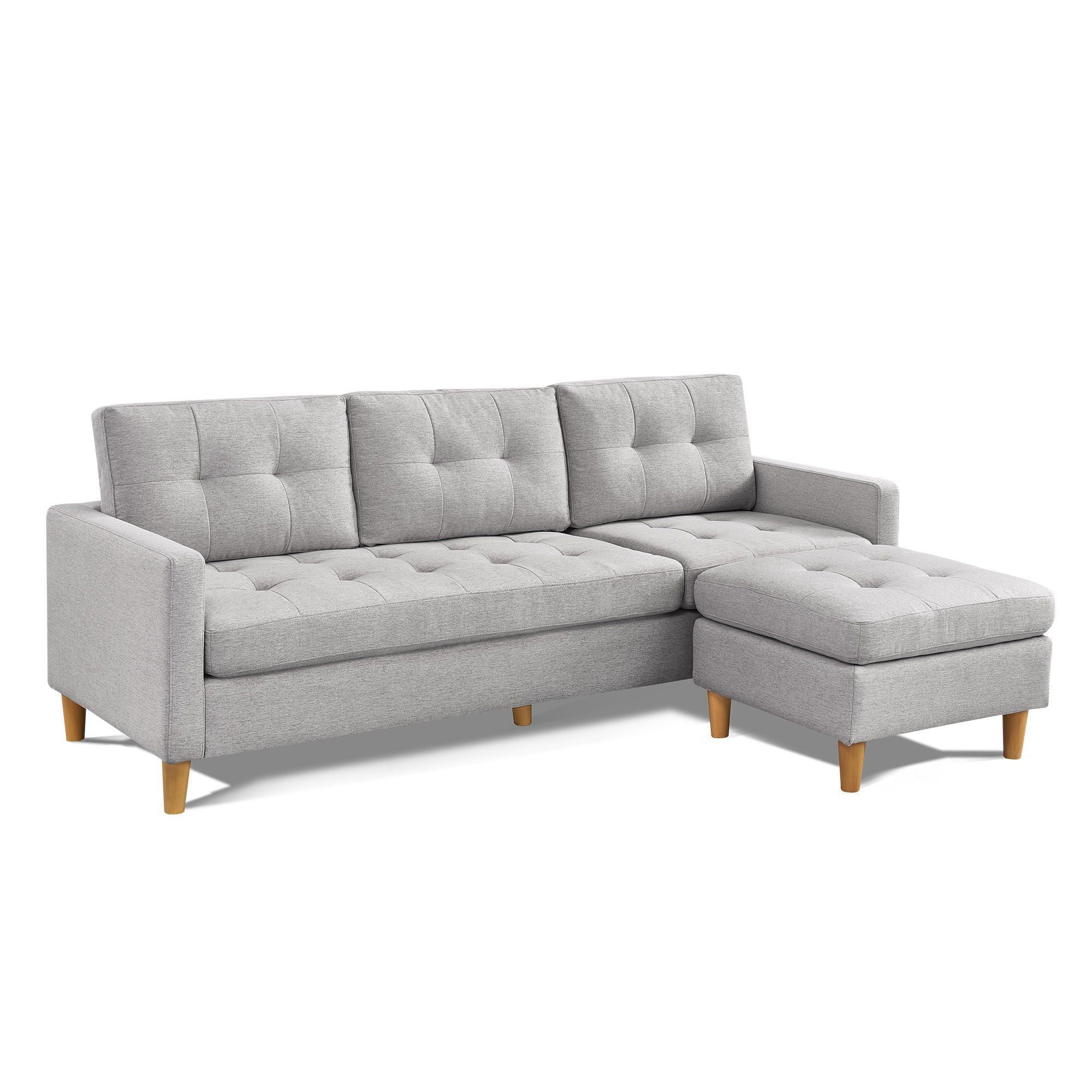 Polyester Blend Sofa With Ottoman With Natural Legs - Light Gray