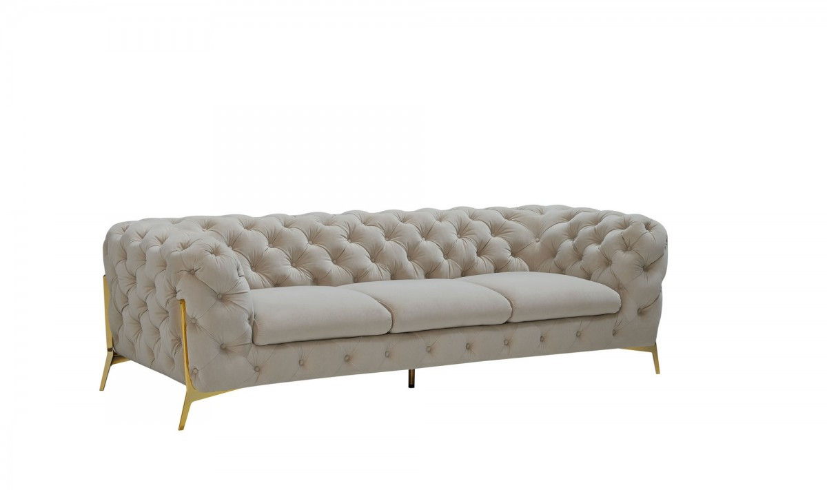 Contemporary Velvet Accent Sofa - Beige / Gold