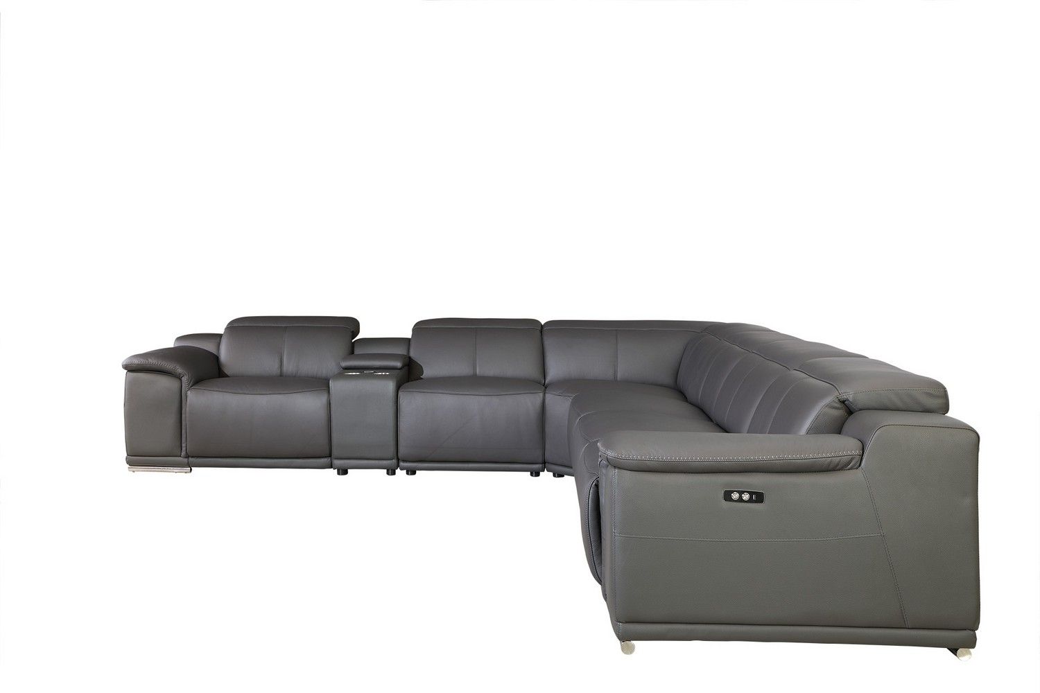 Italian Leather Power Reclining U Shaped Seven Piece Corner Sectional With Console - Gray