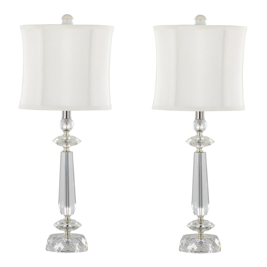 Karat - Contemporary Crystal Table Lamp (Set of 2) - Clear Crystal / Chrome / White Softback