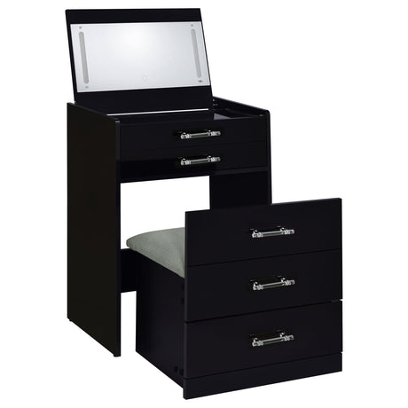 Danbury - 3-Drawer Makeup Vanity & Stool Set Black by Coaster Fine Furniture | Bel Furniture