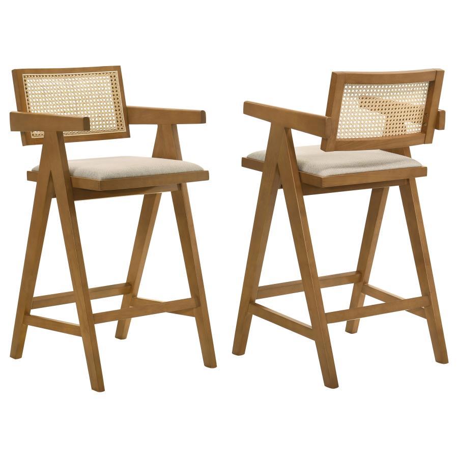 Kane - Woven Rattan Wood Bar Chair (Set of 2) - Light Walnut by Coaster Fine Furniture | Bel Furniture