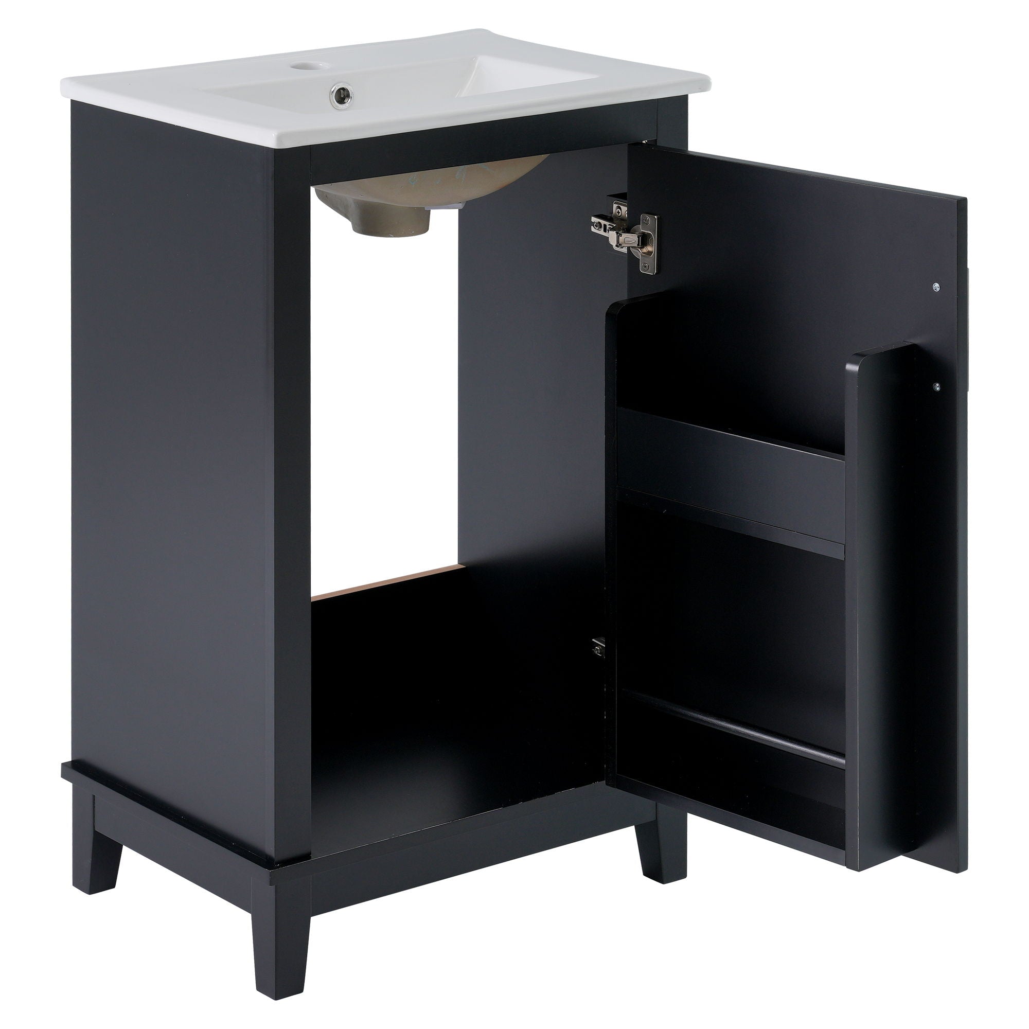 Modern Small Bathroom Vanity Cabinet With Ceramic Basin, Ample Storage, 1 Soft Close Door