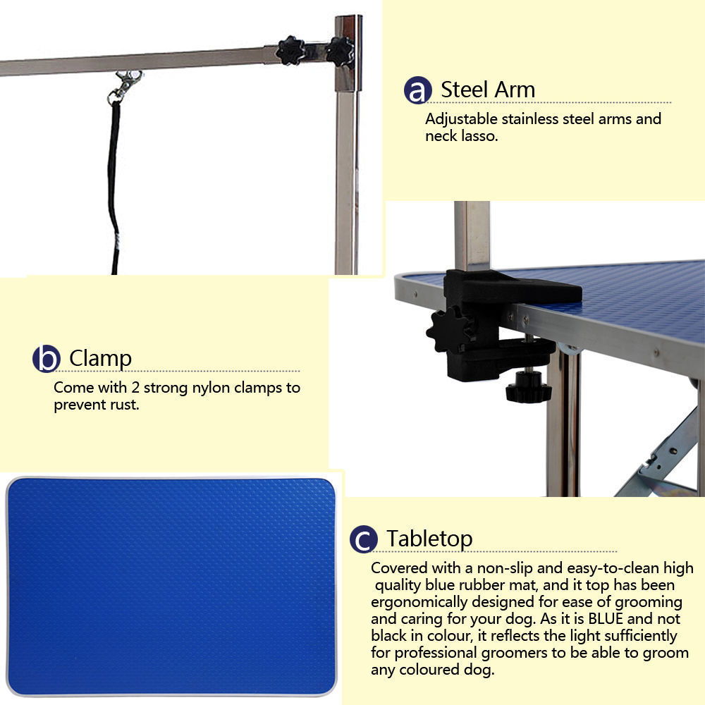 Large Size Grooming Table For Pet Dog And Cat With Adjustable Arm And Clamps Large Heavy Duty Animal Grooming Table - Blue