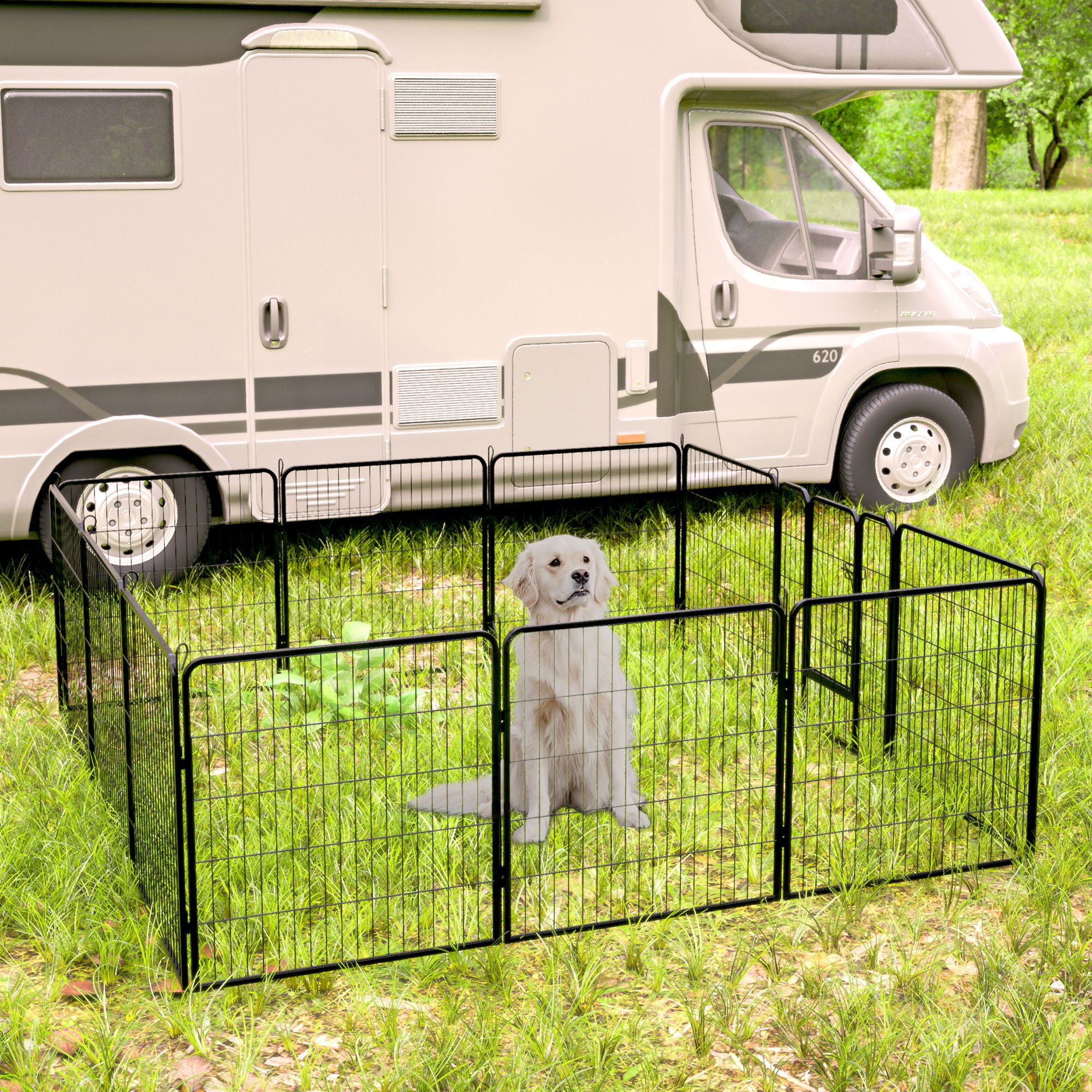 Dog Pens Outdoor Height Foldable 12 Panels Heavy Duty Metal Portable Dog Playpen Indoor Anti Rust Exercise Dog Fence With Doors For Pets Play Pen For RV Camping Yard - Black