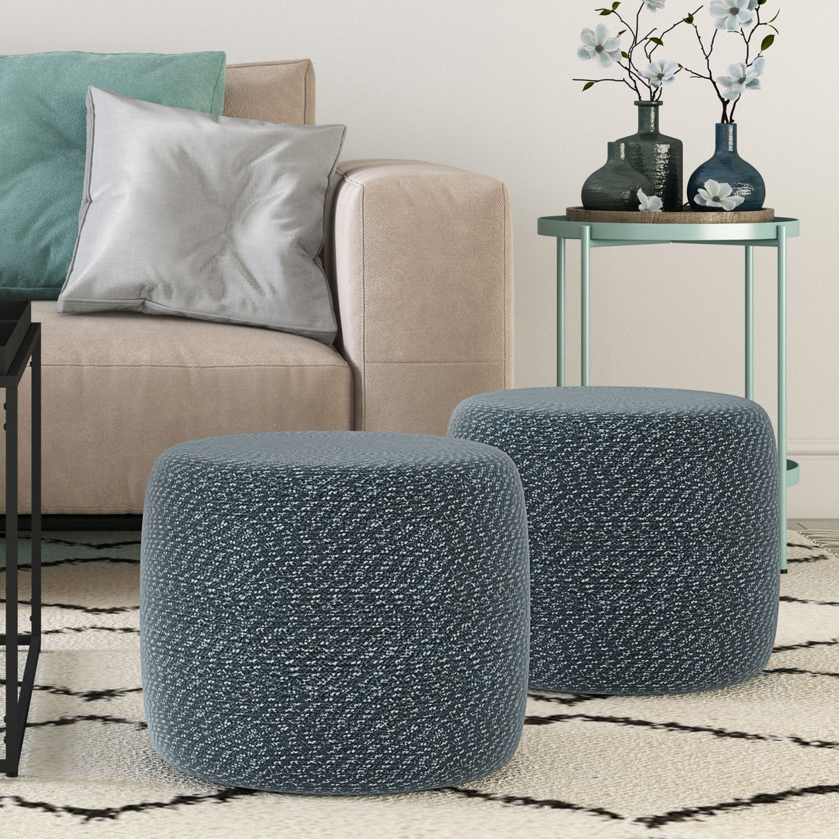 Bayley - Versatile Round Braided Pouf by Simpli-Home | Bel Furniture