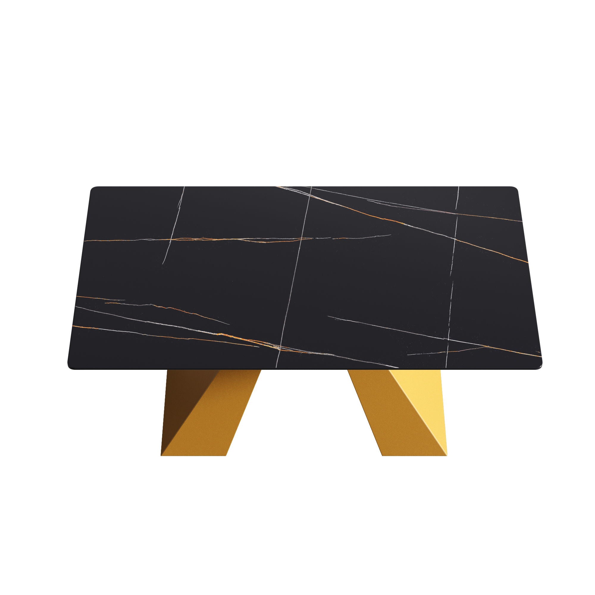 63" Modern Artificial Stone Black Straight Edge Golden Metal Leg Dining Table, 6 People - Black / Gold