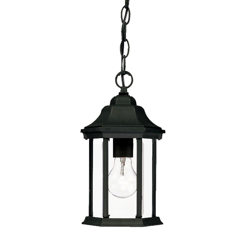 Narrow Glass Lantern Hanging Light - Matte Black