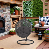 Gray Hanging Egg Chair with Stand & Cushion – Steel Frame, All-Weather Wicker
