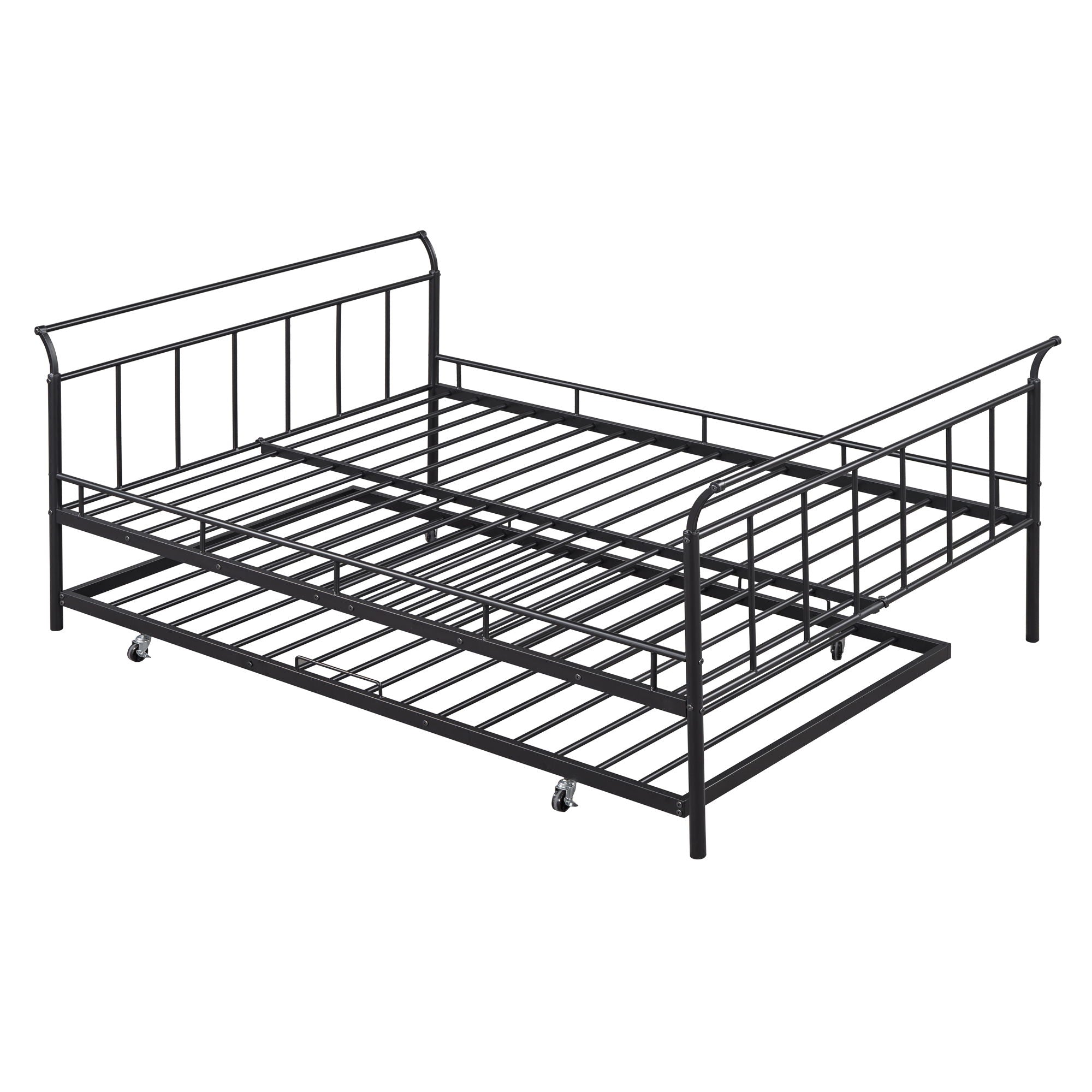 Metal Daybed With Curved Handle Design And Trundle