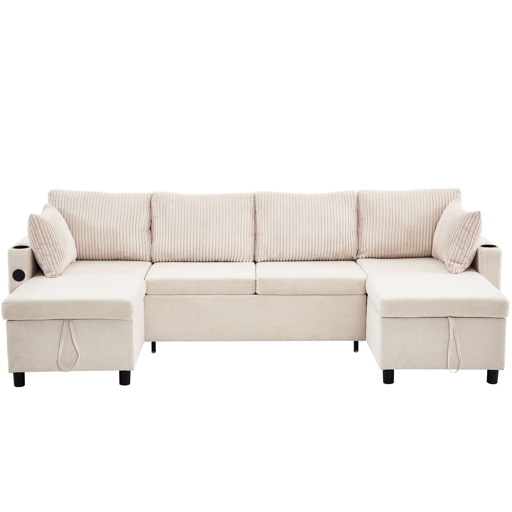 Sectional Sofa Pull Out Sofa Bed Versatile Sofa Sleeper With Large Storage Space, Two USB Ports And Two Cup Holders For Living Room