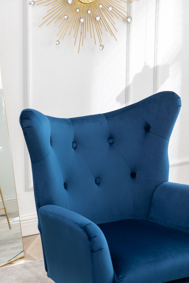 Sovarol - Velvet Button-Tufted Wing Back Accent Chair - Blue