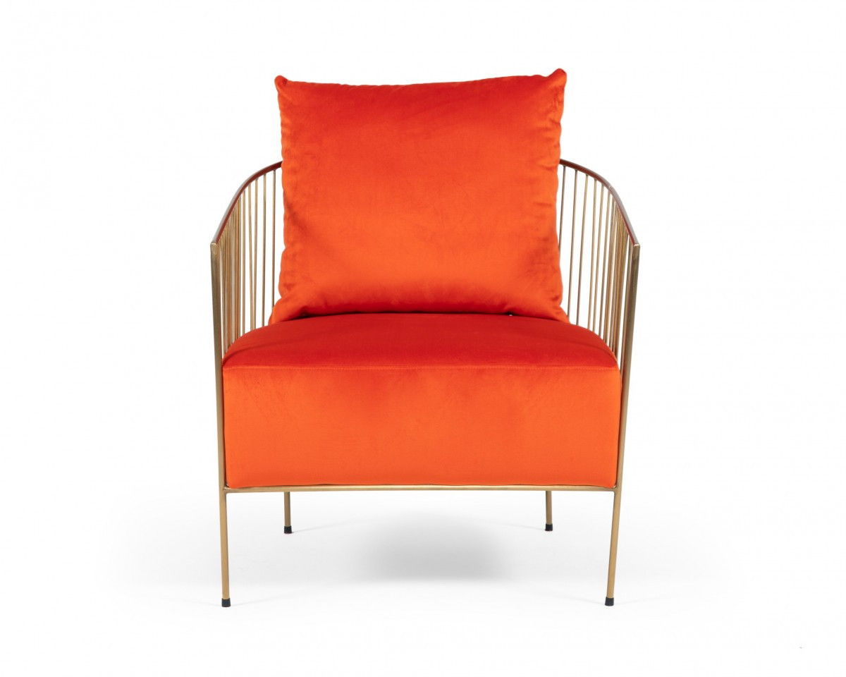 Velvet And Gold Solid Color Arm Chair - Orange