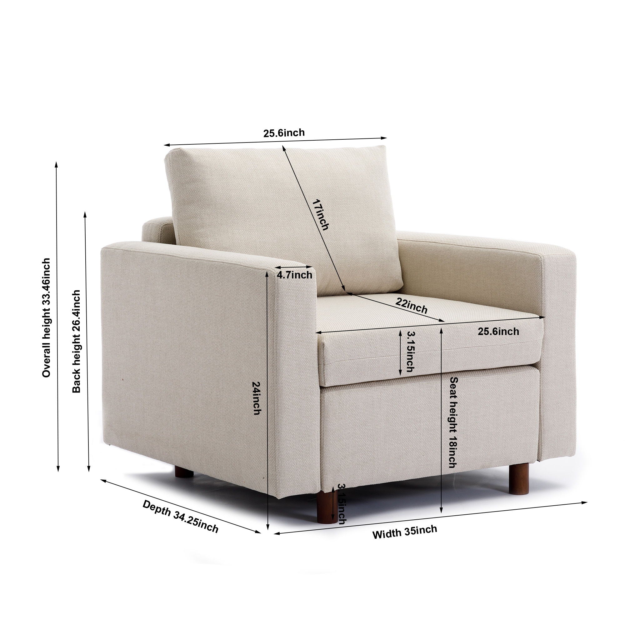 Single Seat Module Sofa Sectional Couch With Armrest With 1 Ottoman, Cushion Covers Non-Removable And Non-Washable