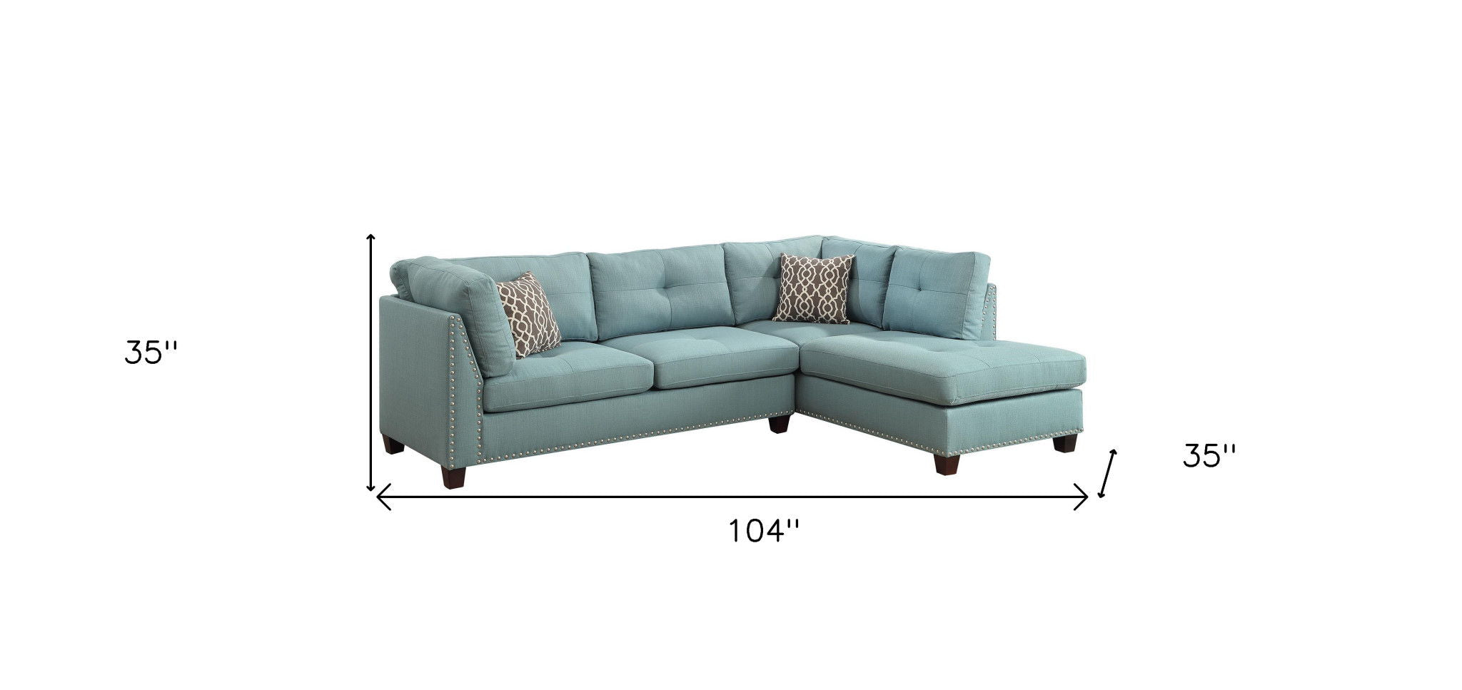 Teal Linen L Shaped Three Piece Sofa And Chaise Sectional And Toss Pillows - Blue