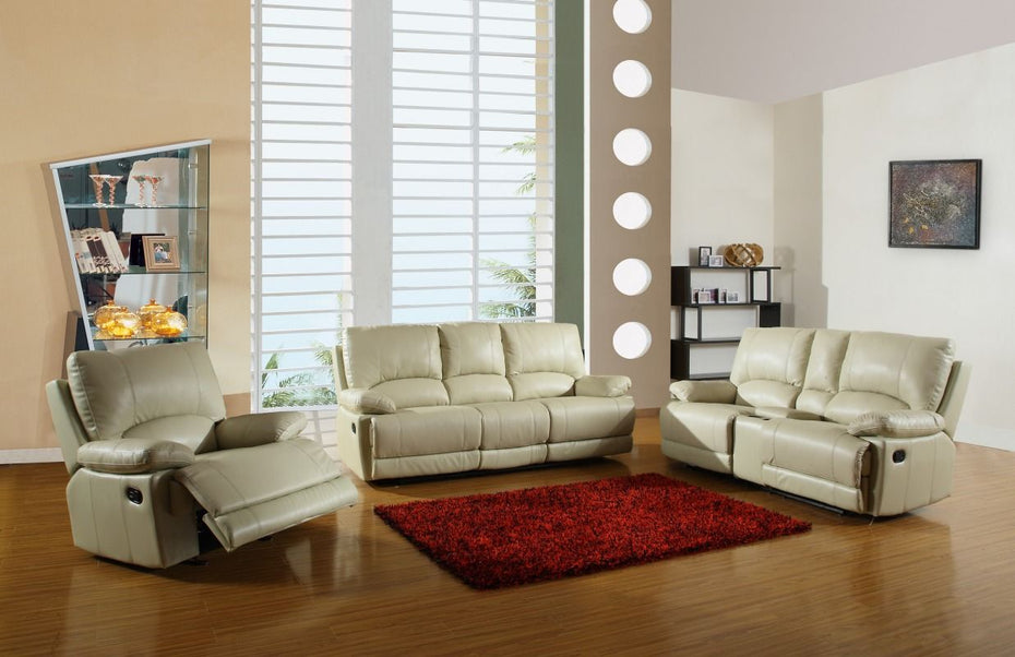 Three Piece Faux Leather Indoor Five Person Seating Set - Beige