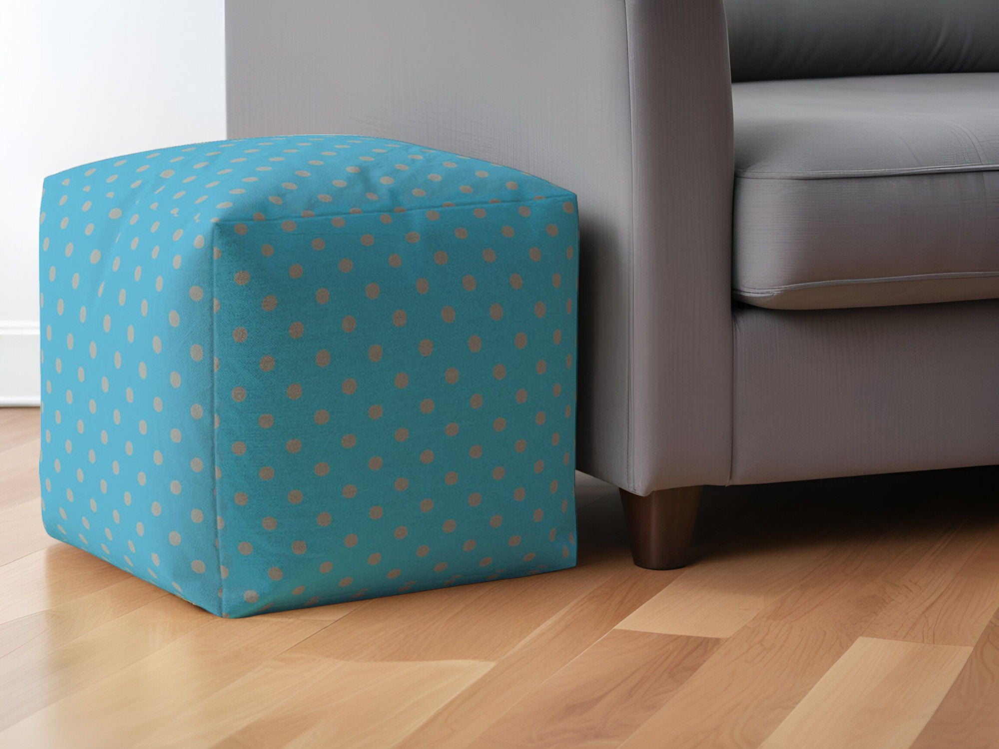 Cotton Polka Dots Pouf Ottoman - Blue