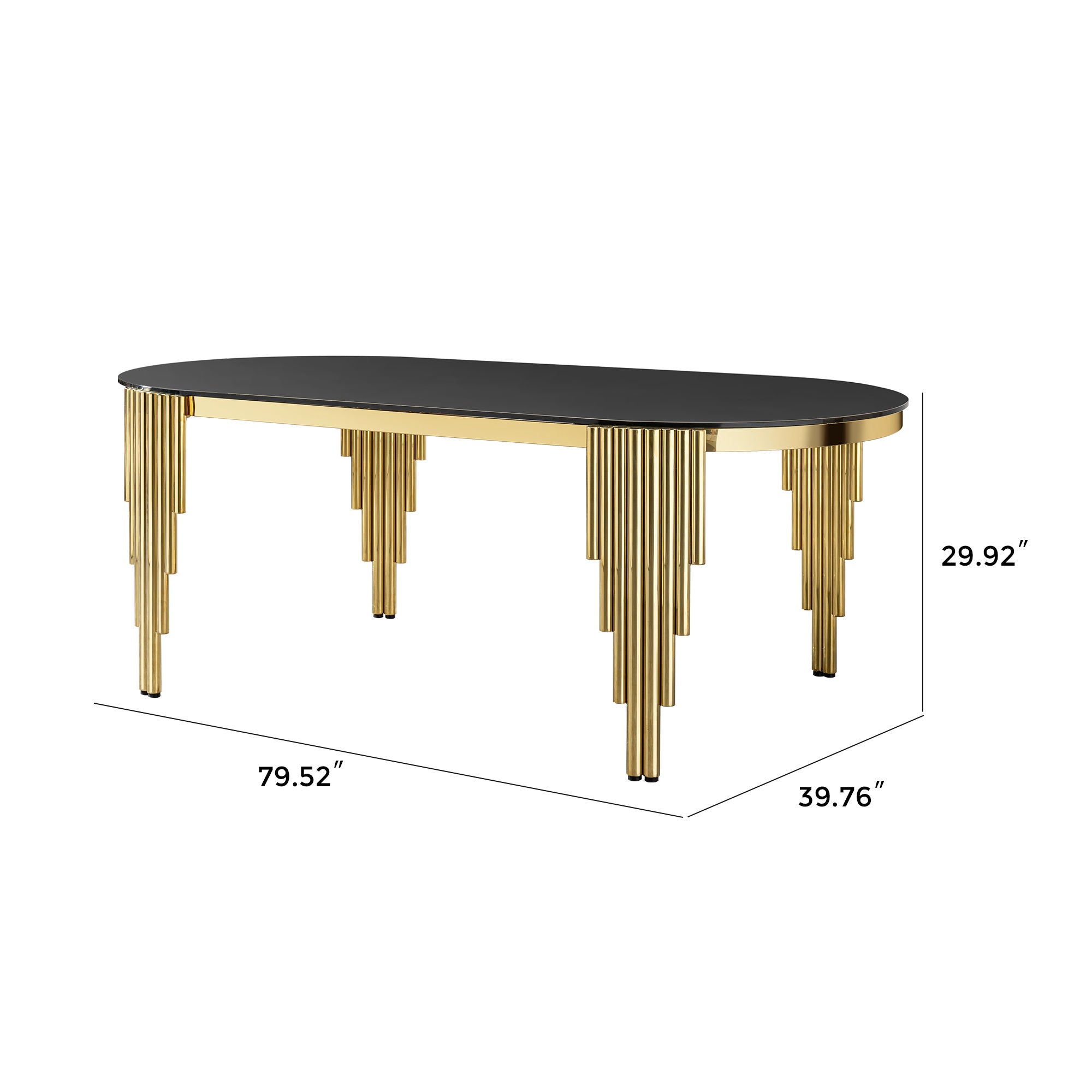 Glass Top Oval Dining Table With Gold Stainless Steel Base For 8 Seats - Gold / Black