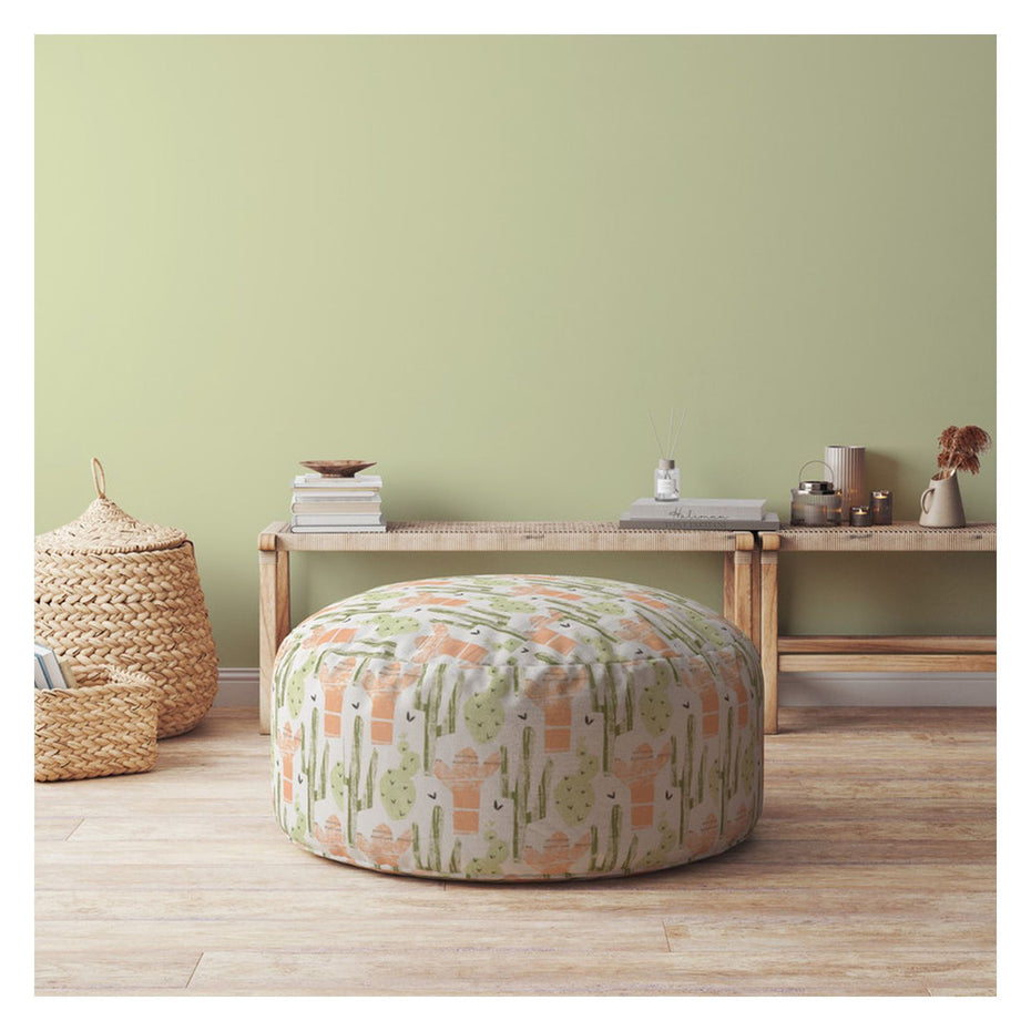 Cotton Round Cactus Pouf Cover - Orange