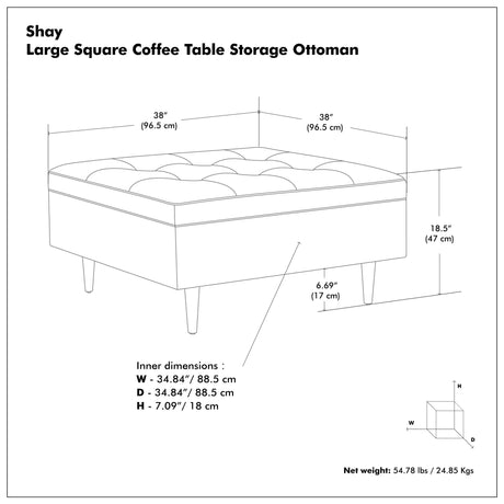 Shay - Large Square Coffee Table Storage Ottoman Mid-Century Style - view 55