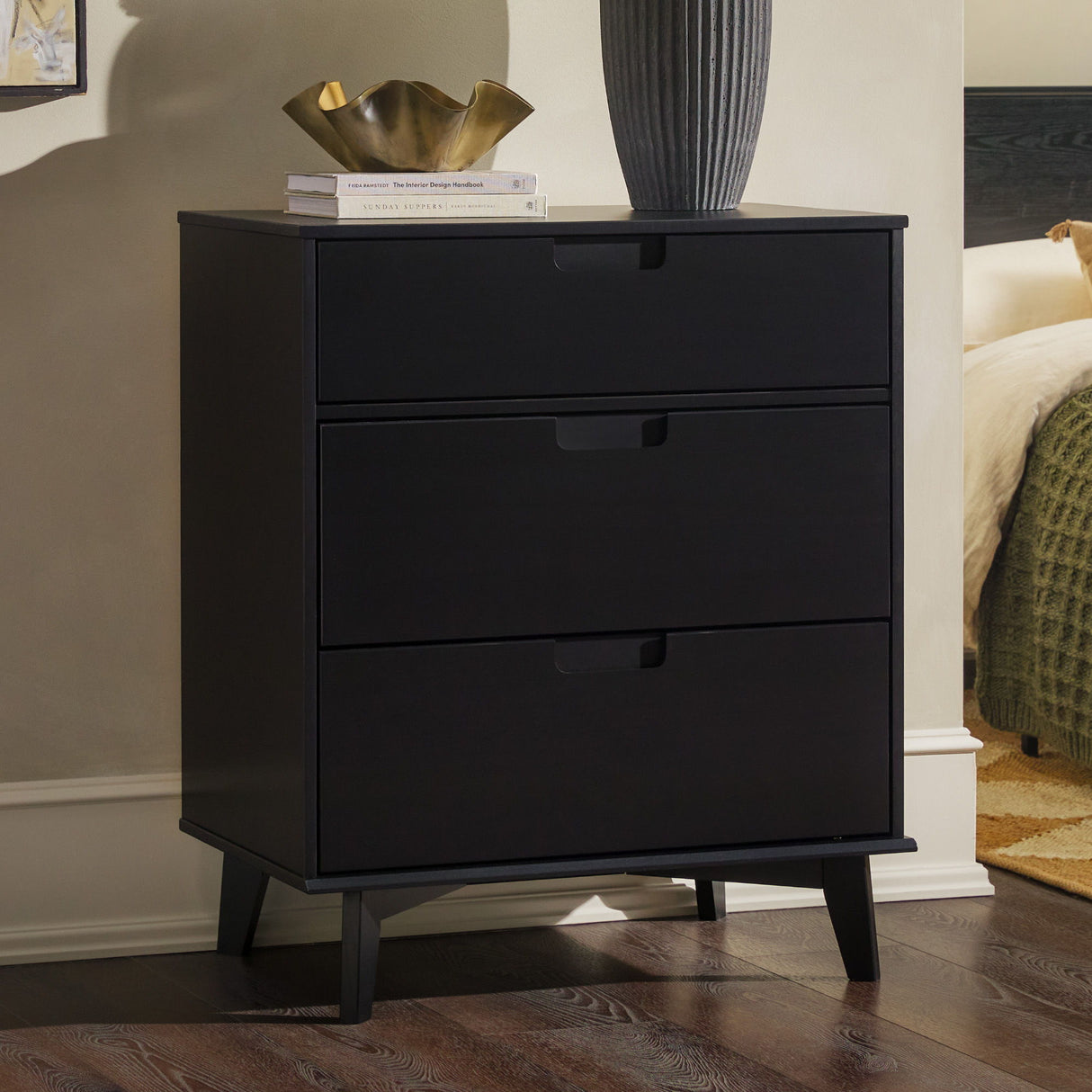 Mid Century Modern 3 Drawer Dresser - Black by Walker Edison | Bel Furniture