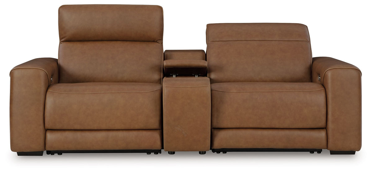 Magic Man - Reclining Sectional Light Brown 3 Pc. Power Reclining Sectional Loveseat With Console by Signature Design by Ashley® | Bel Furniture
