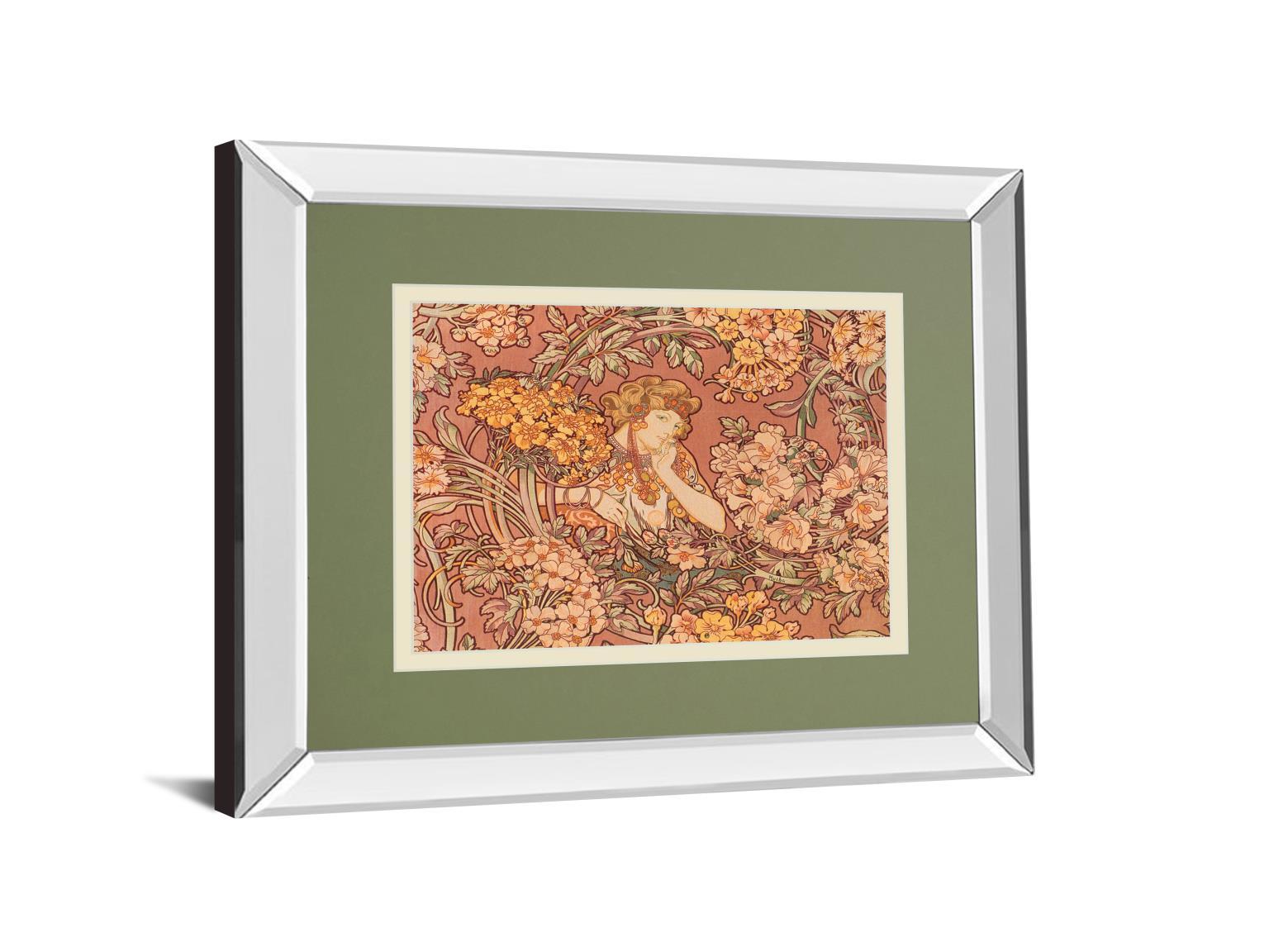 Redhead Among Flowers By Alphonse Mucha - Mirror Framed Print Wall Art - Pink