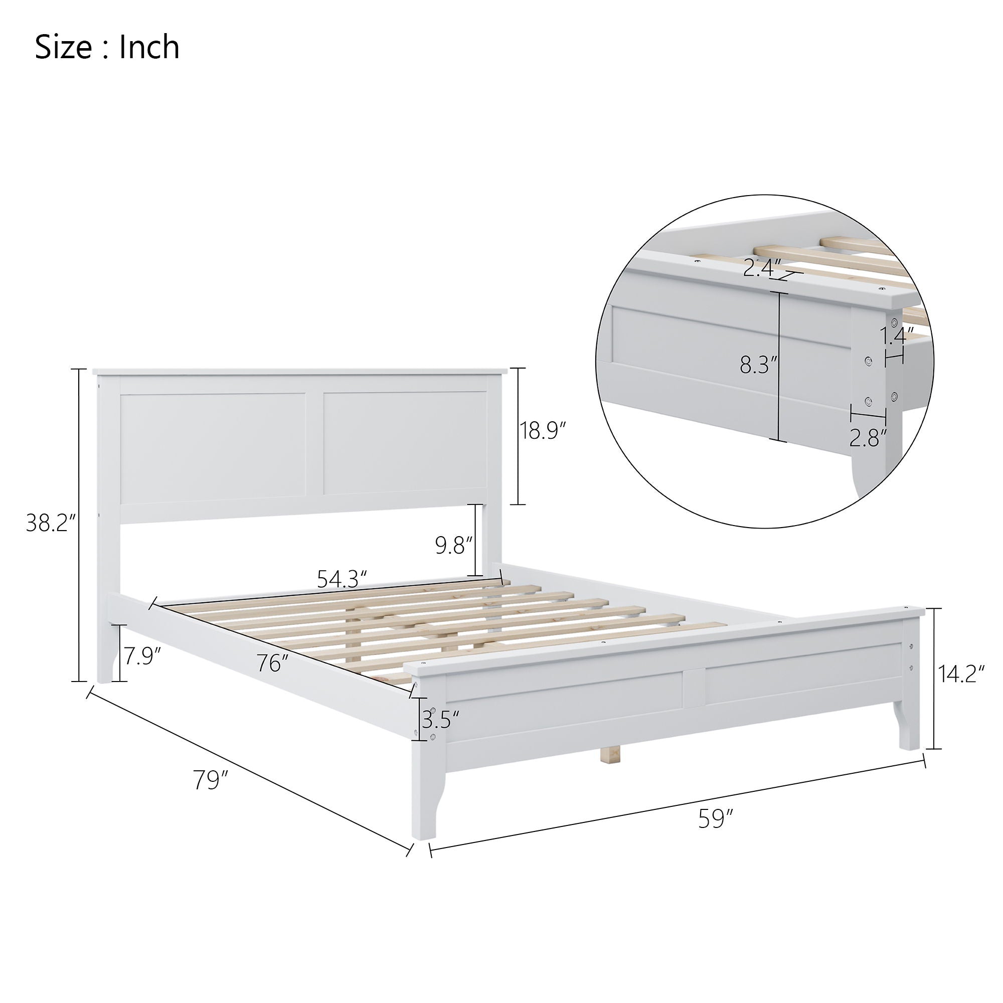 Full Modern Solid Wood Platform Bed - White