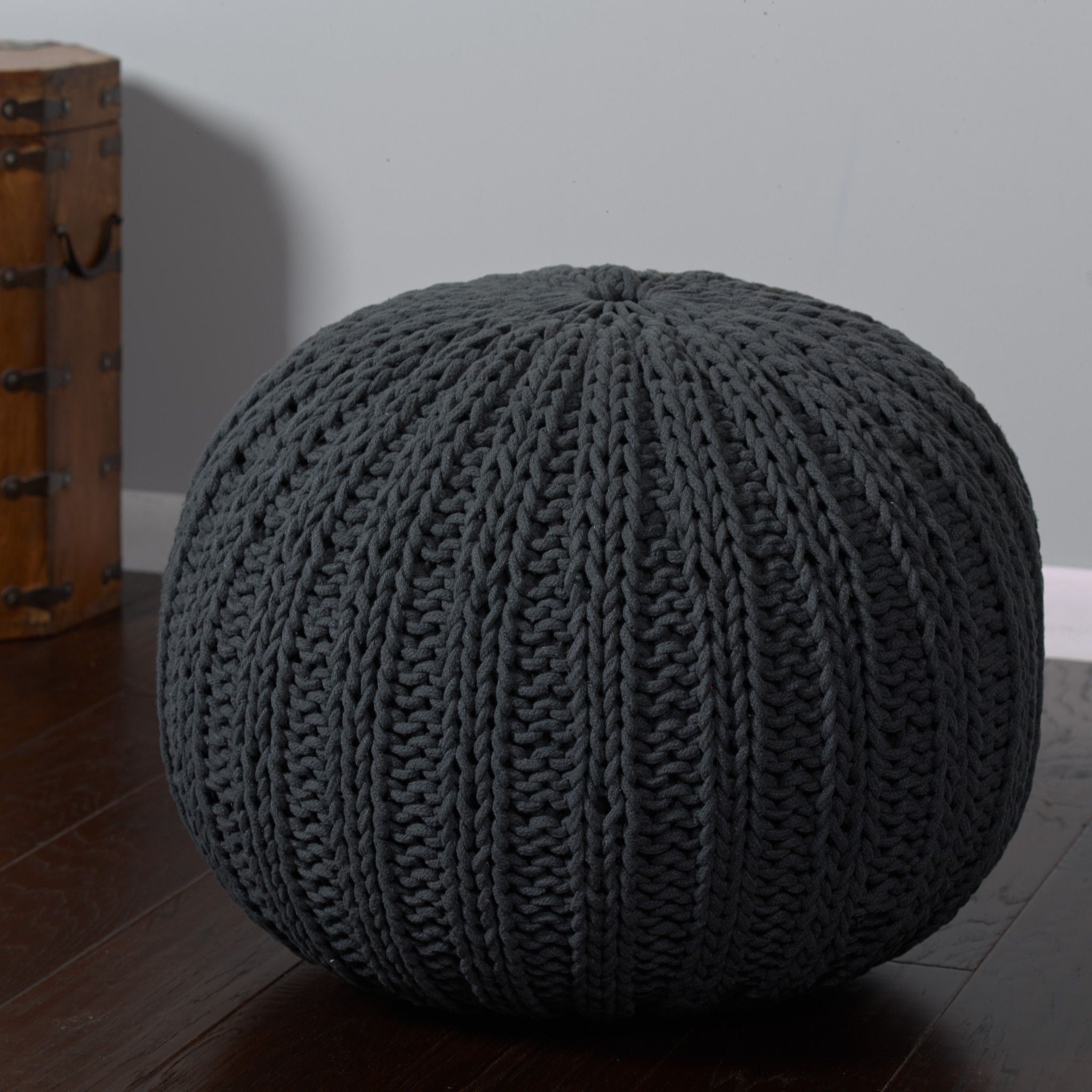 Round Cotton Ottoman - Black