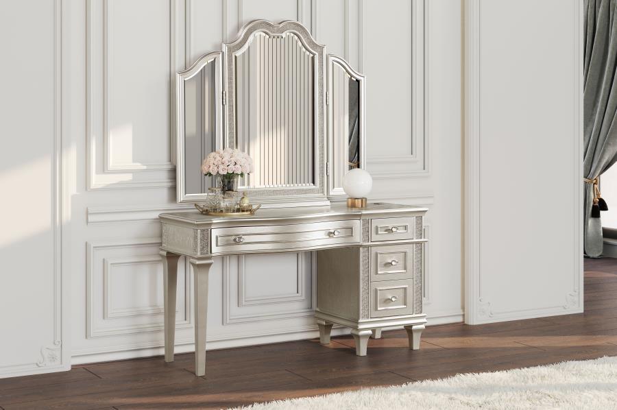 Evangeline - 4-Drawer Vanity Desk Makeup Table - Silver Oak