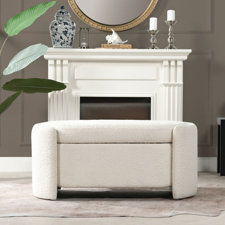 Fuji - Oval Storage Bench, Upholstered - Ivory White by Jennifer Taylor Home | Bel Furniture