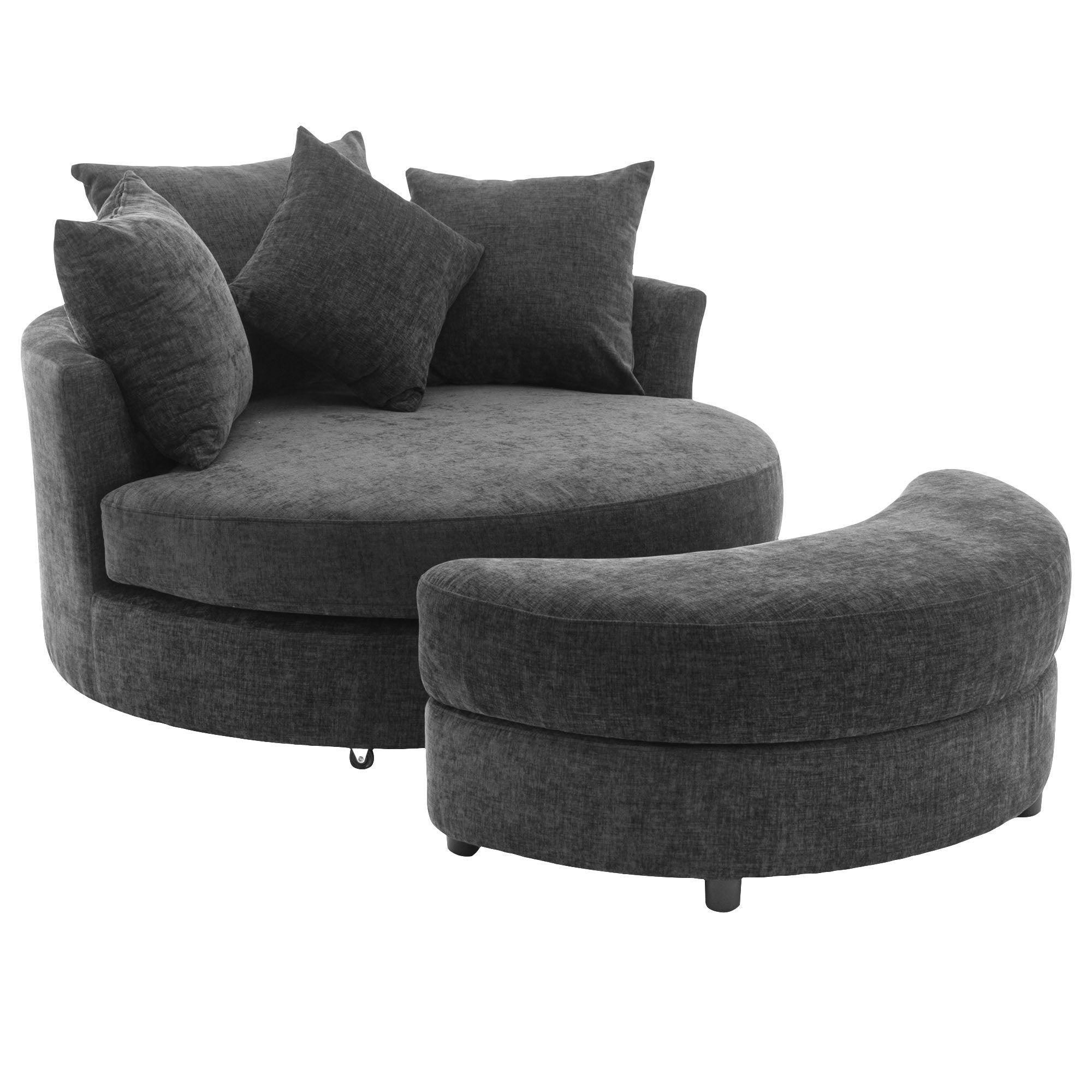 360° Swivel Accent Barrel Chair With Storage Ottoman & 4 Pillows, Modern Chenille Leisure Chair Round Accent For Living Room