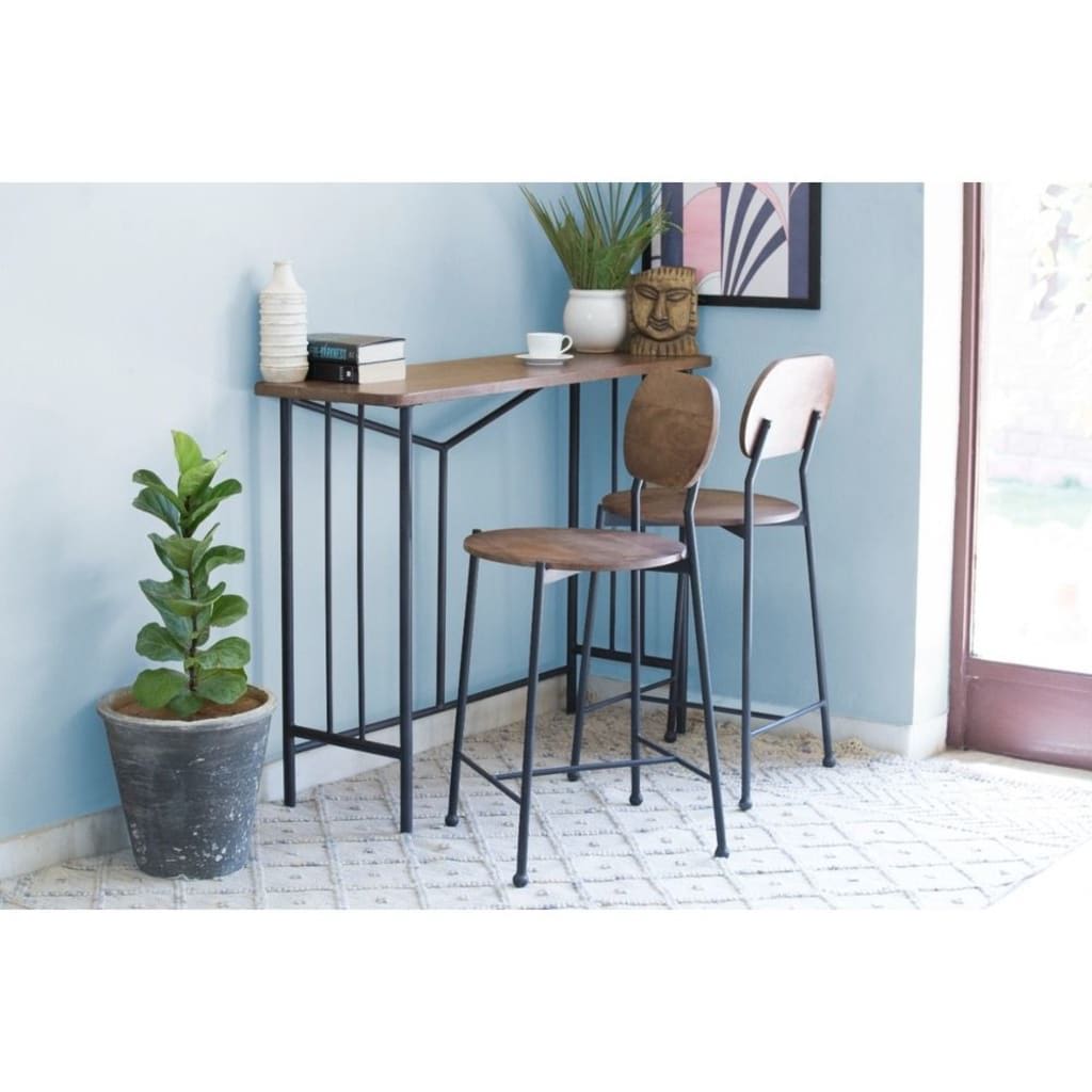 Iron Low Back Bar Height Bar Chair - Brown / Black