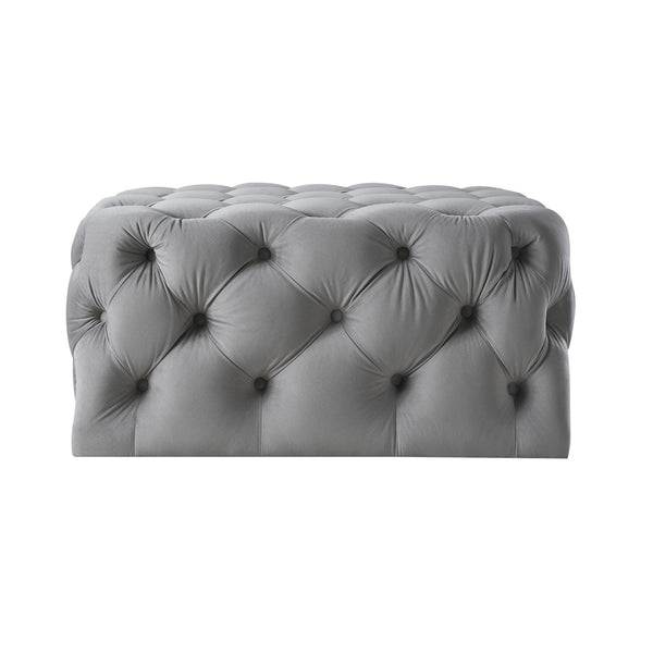 Velvet Rolling Tufted Cocktail Ottoman - Gray